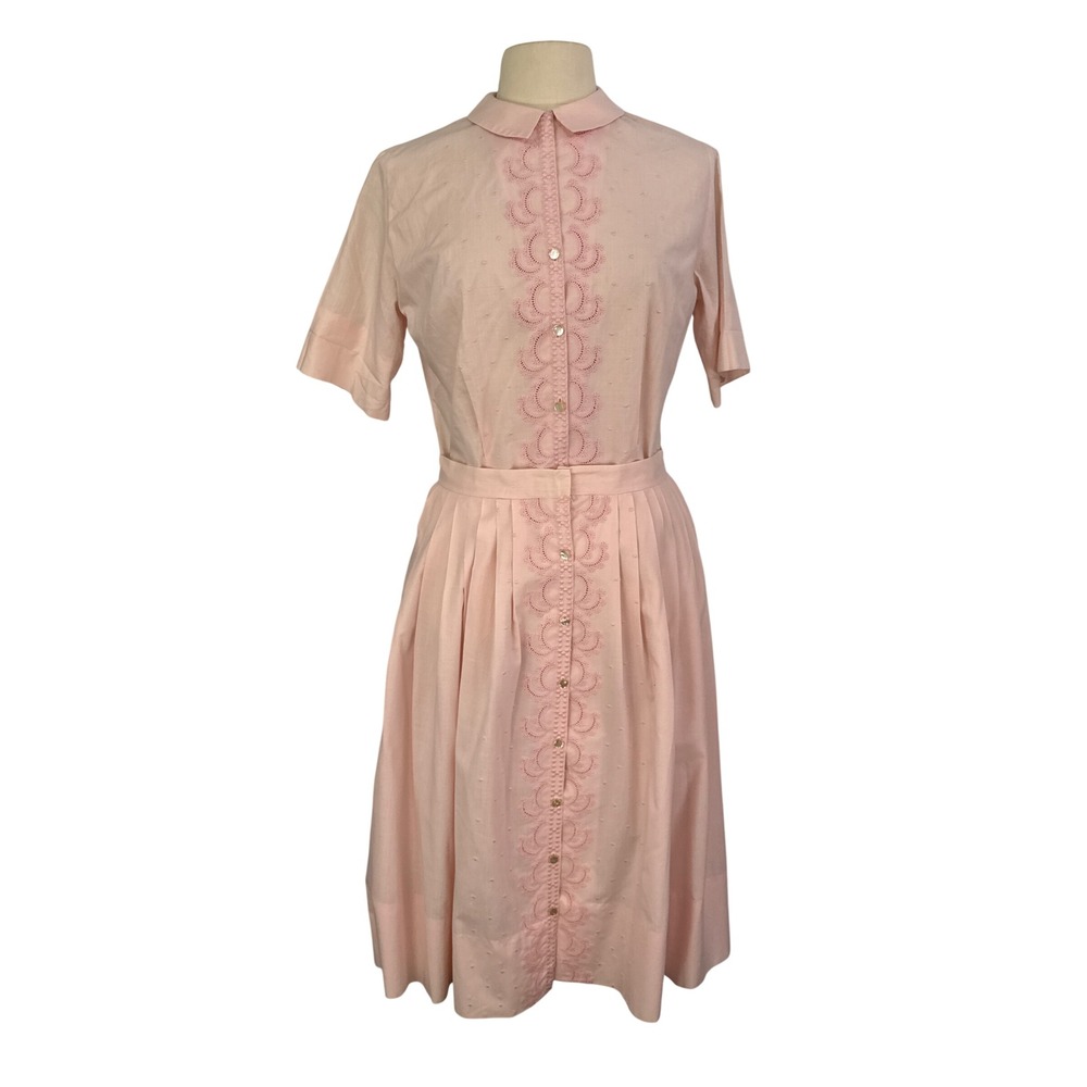 Vintage Morlove The Couturier Blouse Pink Embroidered Eyelet Top Skirt, Dress, M